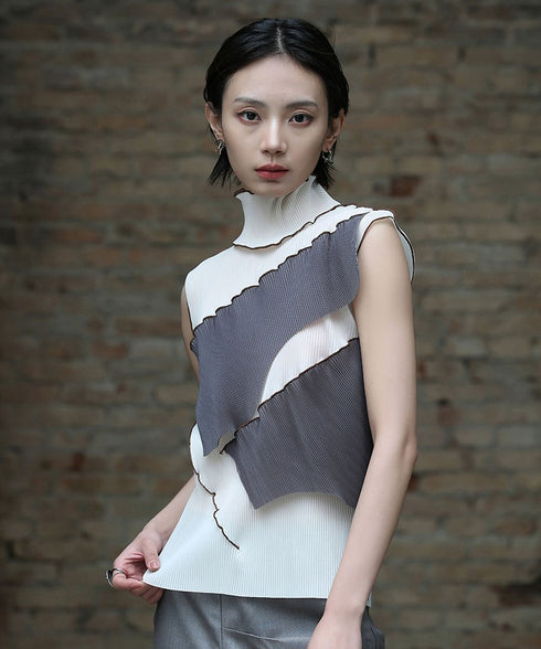 Stand Collar Pleated Top